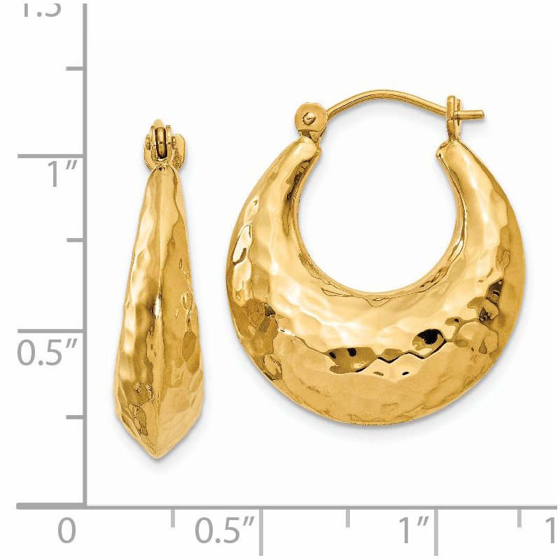 14k Hammered Fancy Hollow Hoop Earrings