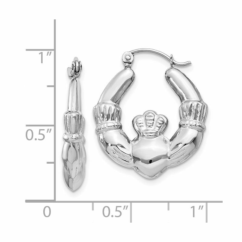 14k White Gold Claddagh Hoop Earrings