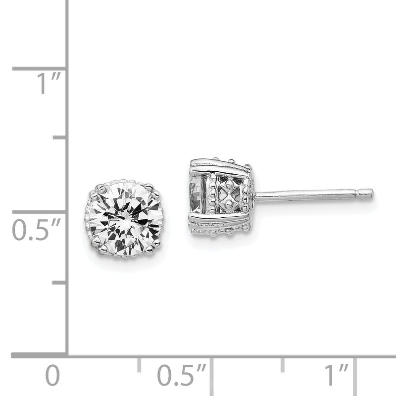 Sterling Silver Rhodium-plated Round Brilliant-cut 6.5mm CZ Post Stud Earrings
