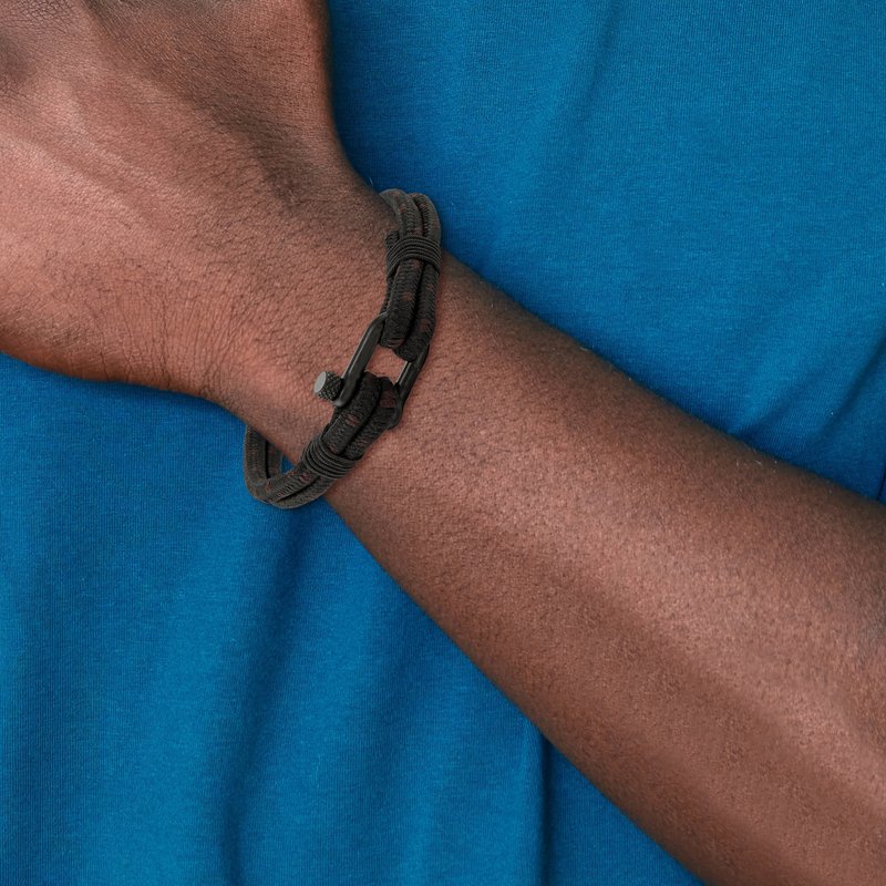Stainless Steel Polished Black IP-plated Black Woven Nylon and Cotton 8.5 inch Bracelet