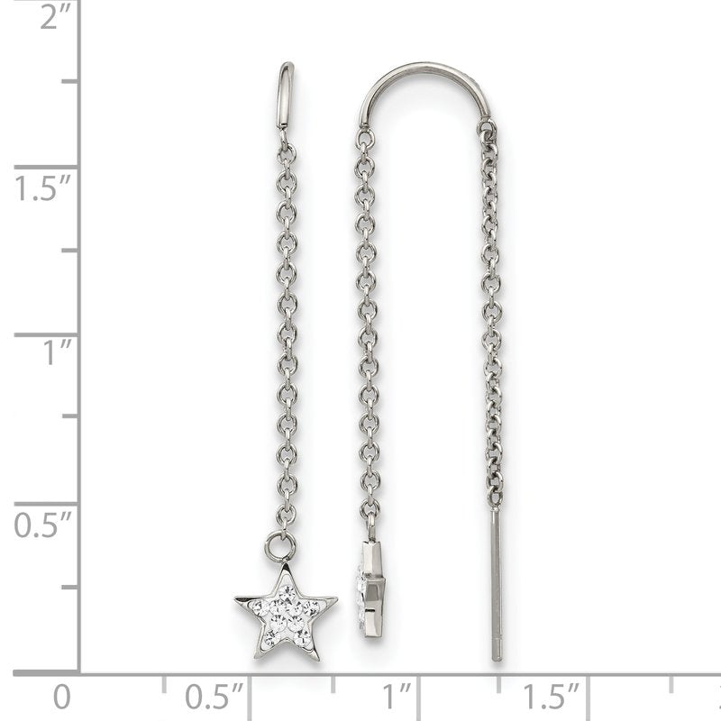 Stainless Steel Polished with Preciosa Crystal Star Threader Earrings