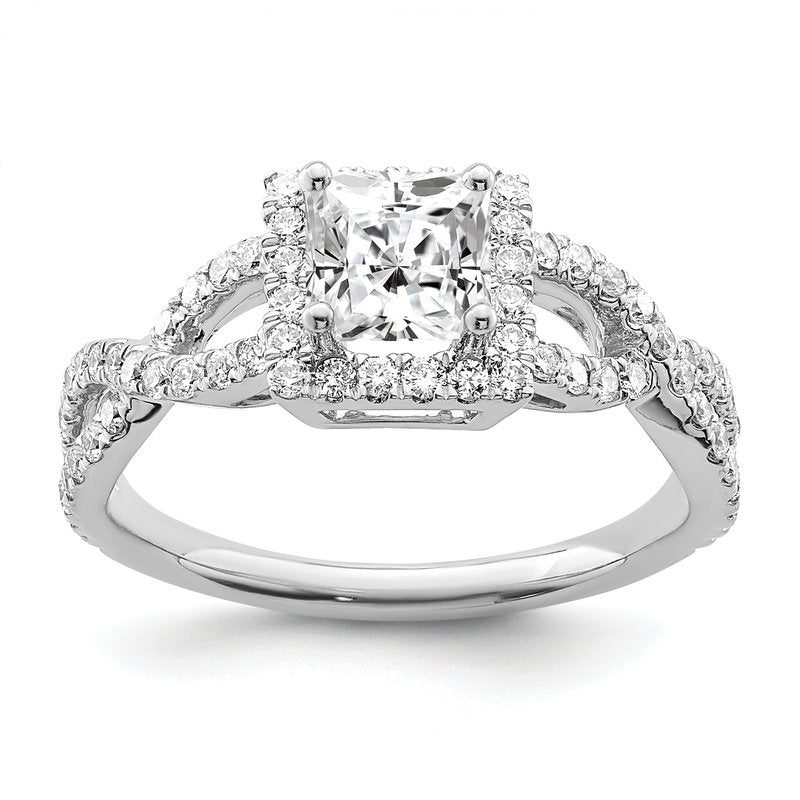 14K White Gold 1/2 carat Lab Grown Diamond VS/SI  D E F  Semi Mount Princess Halo Engagement Ring