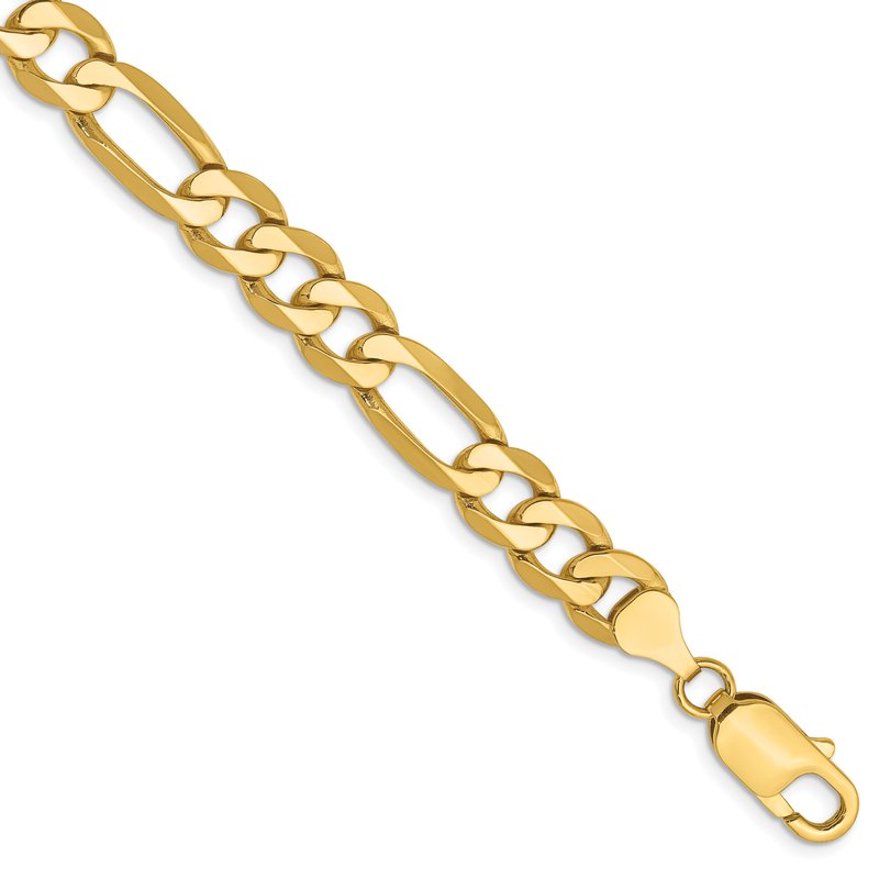 14K 26 inch 7.5mm Flat Figaro with Lobster Clasp Chain
