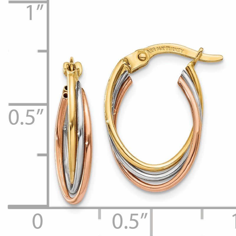 14k Tri-color Twisted Hoop Earrings