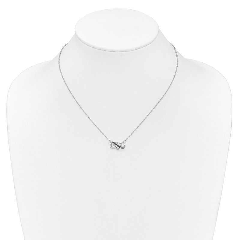 14k White Gold 1/10 carat Blue and White Diamond Heart Infinity 17 inch Necklace