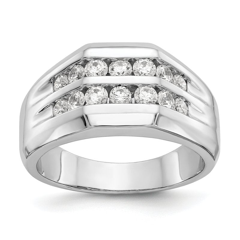 14K White Gold Men's 1/2 carat Lab Grown Diamond VS+ F+ Complete Double Channel Band