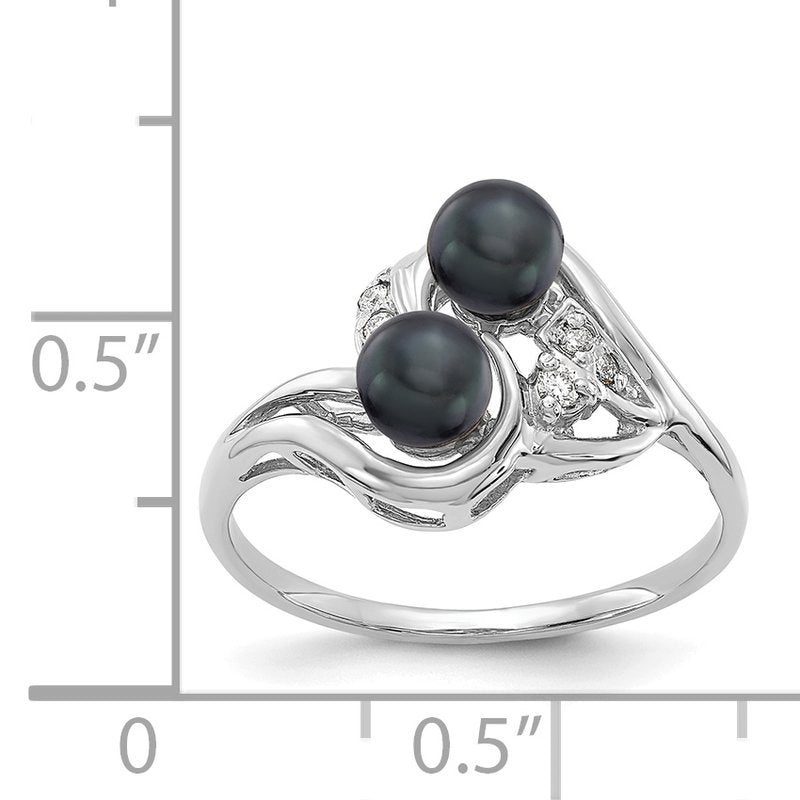 14k White Gold 4.5mm Black FW Cultured Pearl AAA Diamond ring