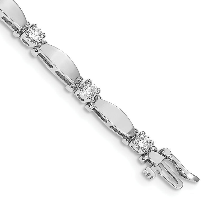 14k White Gold Complete 1.87 carat Round AA Diamond Curved Bar Link 7 inch Tennis Bracelet
