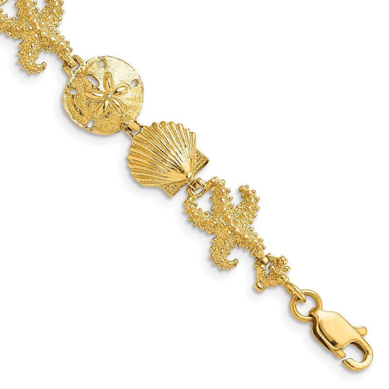 14k Polished Seashell Theme 7.25 inch Bracelet