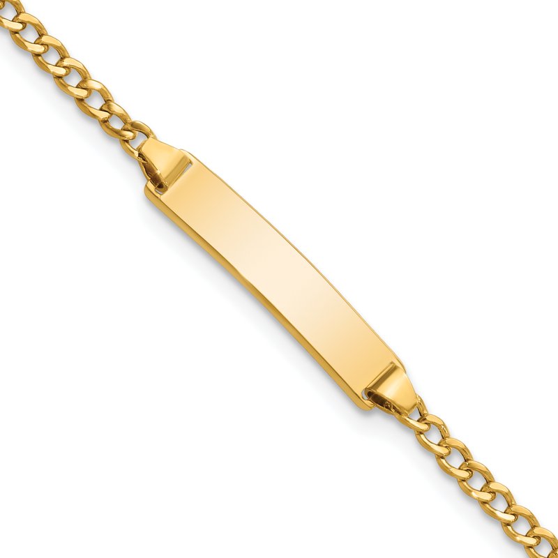 14k Polished Semi-Solid Chain/Solid Plate Cuban Link 20x4.5mm Plate 5.5 inch Baby/Child ID Bracelet