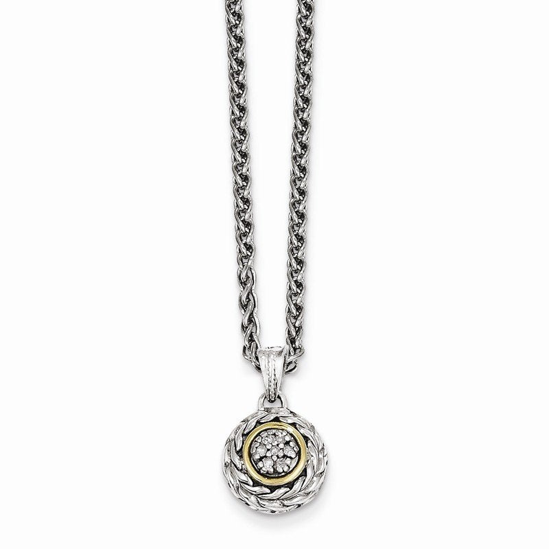 Sterling Silver Antiqued with 14K Accent 18 Inch Diamond Round Pendant Necklace