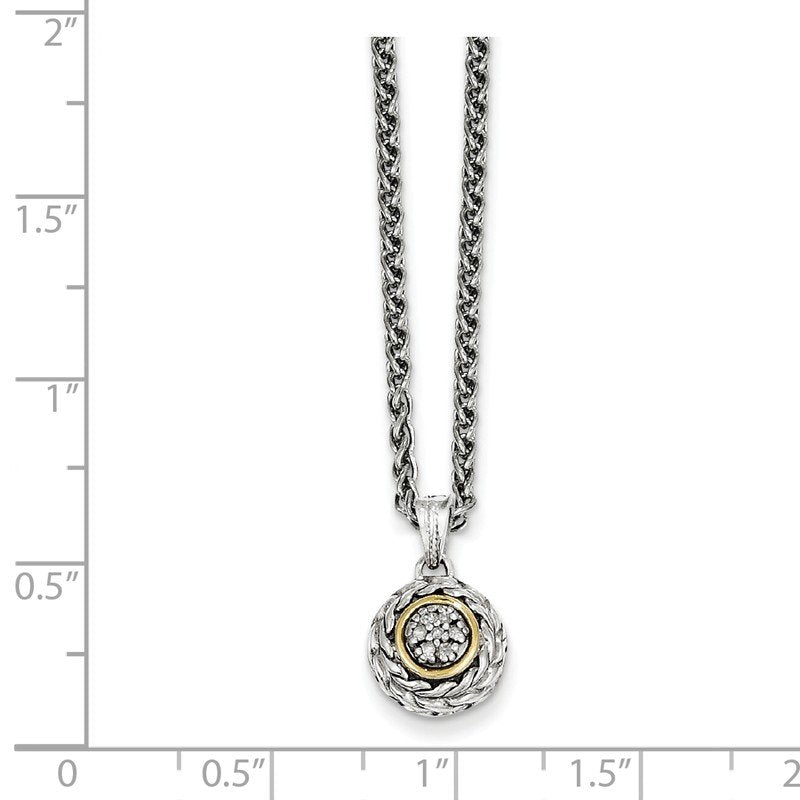 Sterling Silver Antiqued with 14K Accent 18 Inch Diamond Round Pendant Necklace
