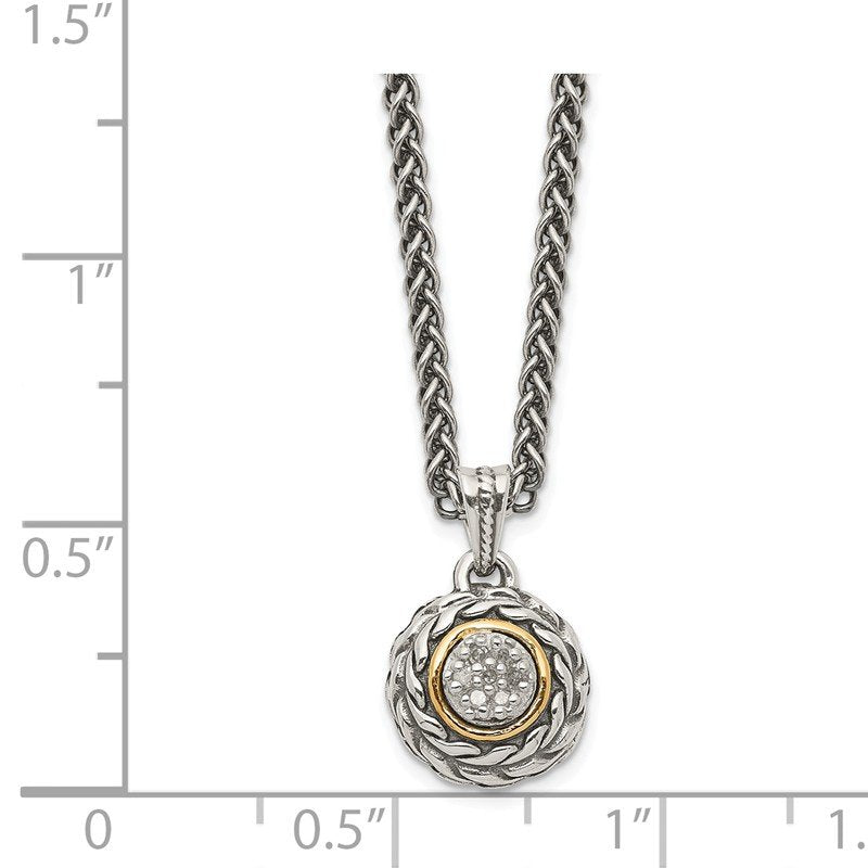 Sterling Silver Antiqued with 14K Accent 18 Inch Diamond Round Pendant Necklace