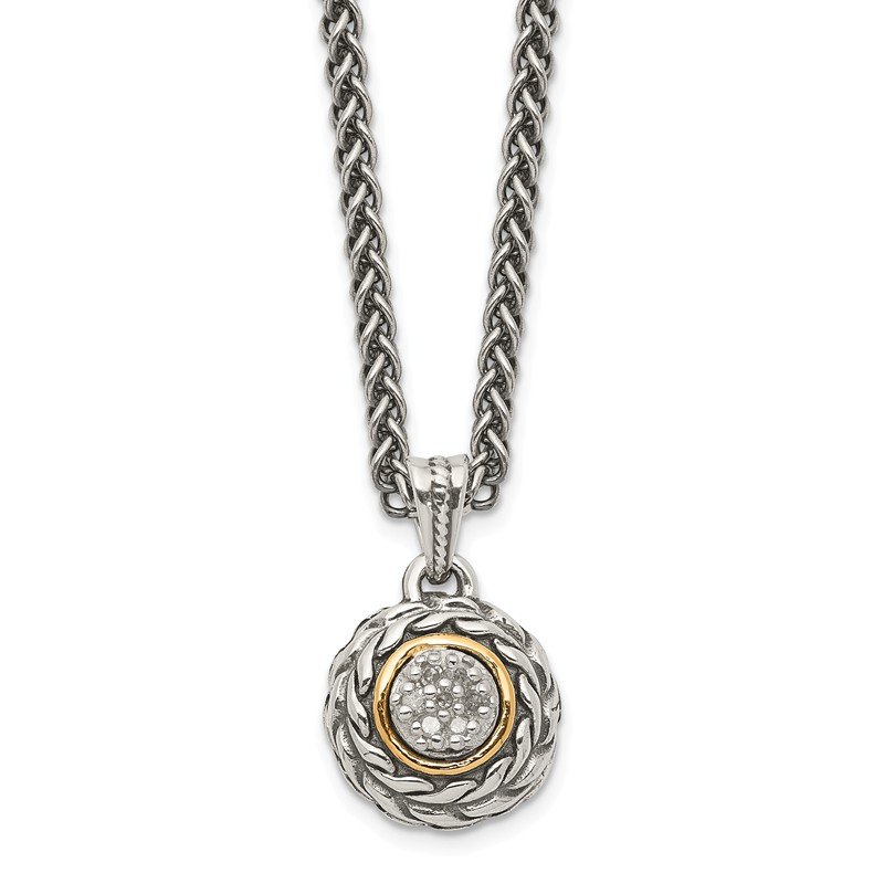 Sterling Silver Antiqued with 14K Accent 18 Inch Diamond Round Pendant Necklace