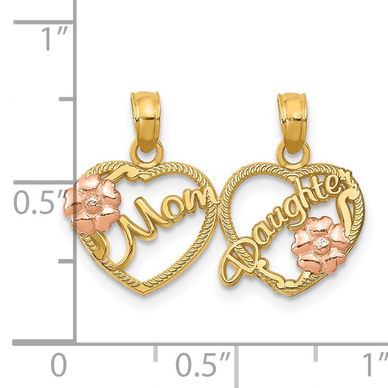14k Two-tone with Flowers MOM - DAUGHTER 2-Piece Break-apart Hearts Pendant