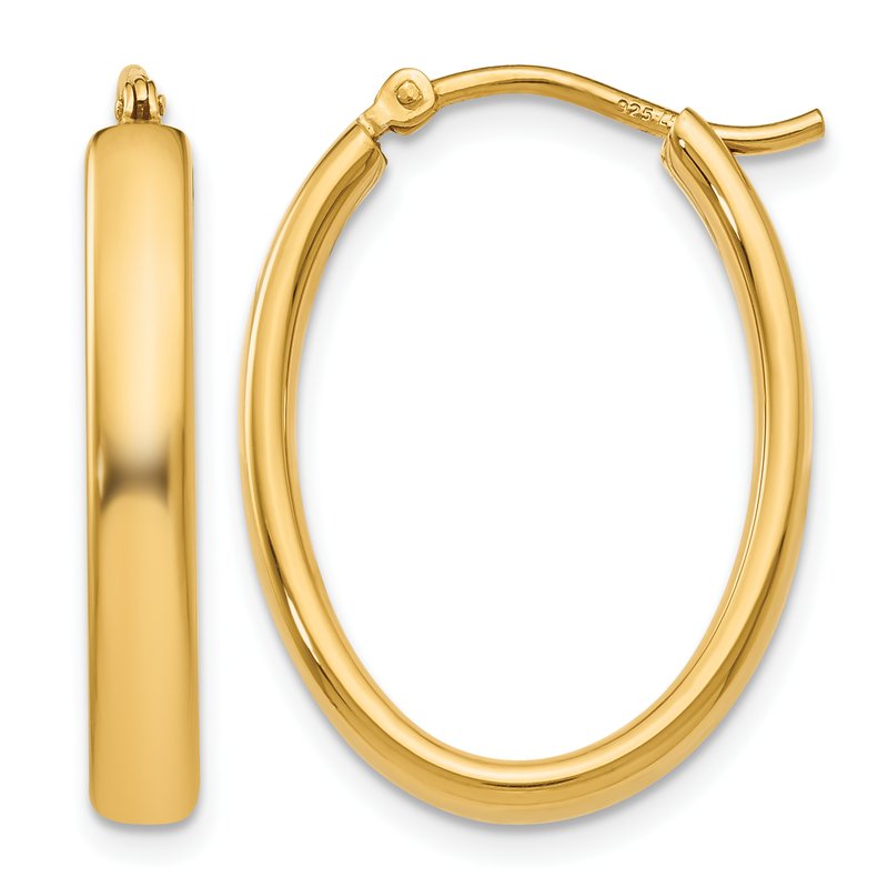 Sterling Silver Gold-plated Polished Oval Hoop Earrings
