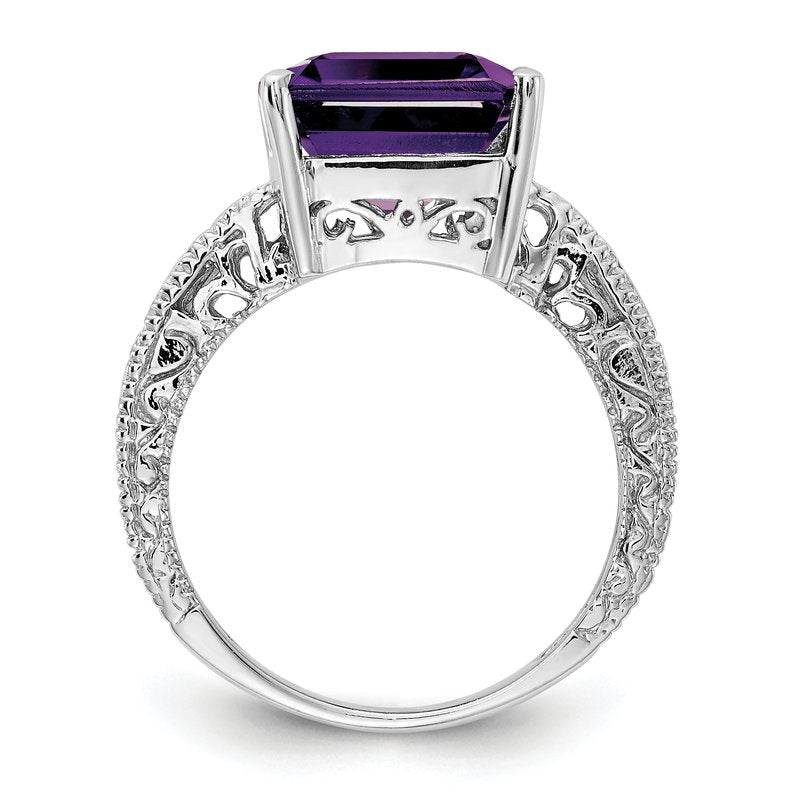 14k White Gold 12x10mm Emerald Cut Amethyst AAA Diamond ring
