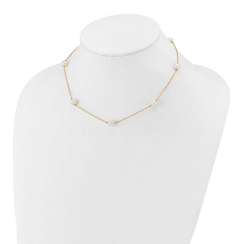 14k 7-8mm White Near-Round Freshwater Cultured Pearl 7-Station 16 inch Necklace