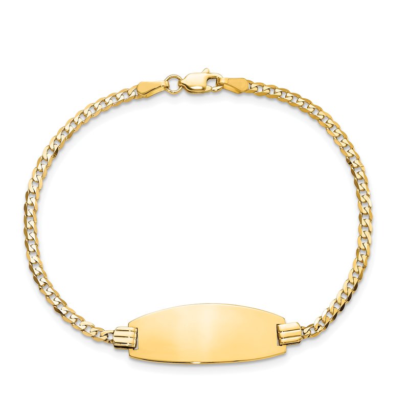 14k Polished Solid Chain/Solid Plate Curb Link Oval 24x10.5mm Plate 7 inch ID Bracelet