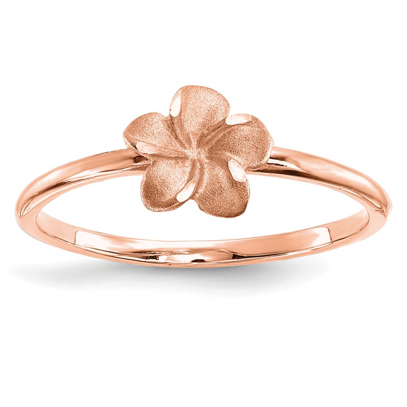 14k Rose Brushed &amp; Polished D/C Plumeria Ring