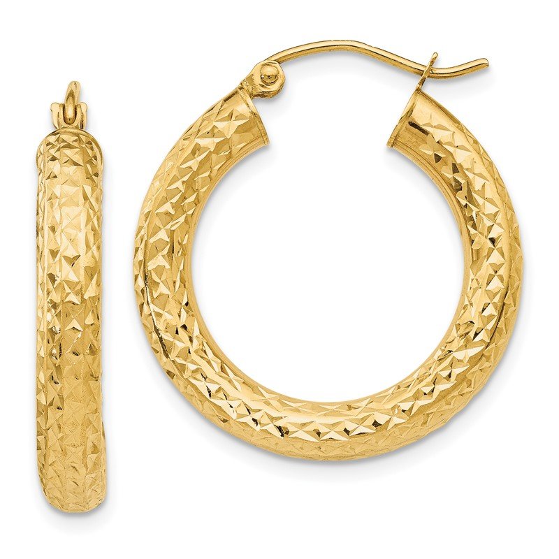 14k 4x25mm Diamond-cut Round Tube Hoop Earrings