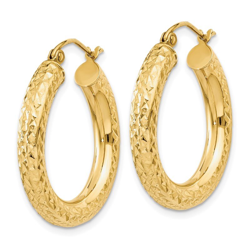 14k 4x25mm Diamond-cut Round Tube Hoop Earrings