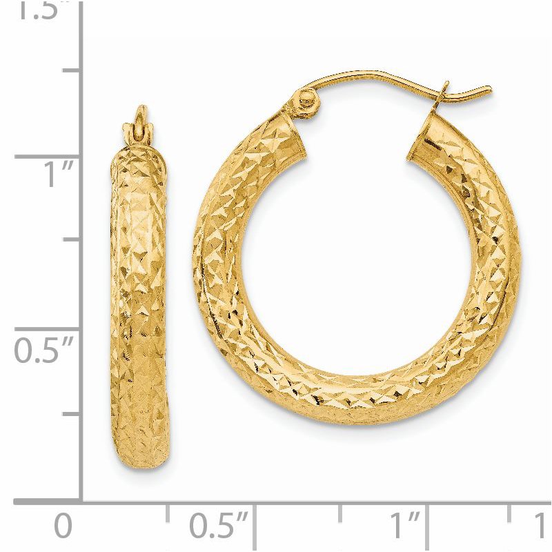 14k 4x25mm Diamond-cut Round Tube Hoop Earrings