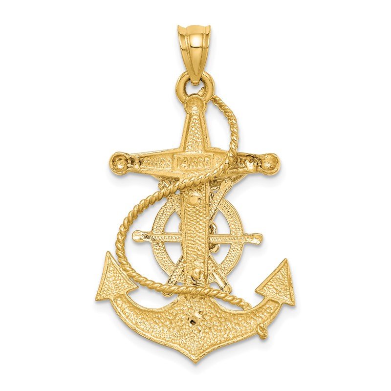 14K Two-tone Polished and Satin Diamond-cut Mariner Crucifix Pendant