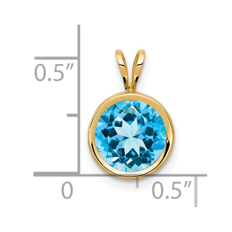 14k 8mm Round Blue Topaz Bezel Pendant