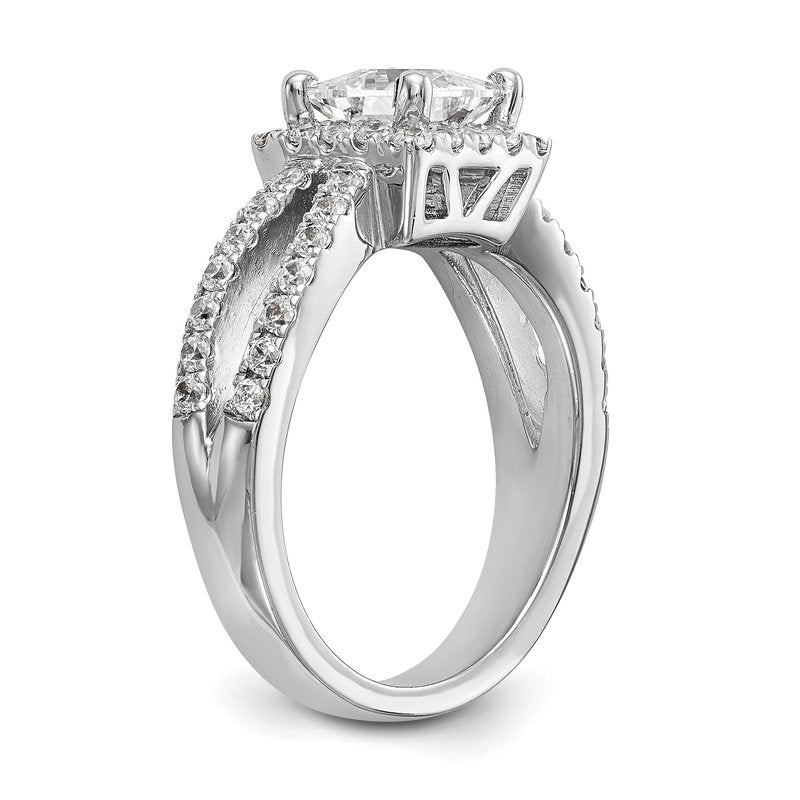 14K White Gold 3/4 carat Lab Grown Diamond VS/SI  D E F  Semi Mount Princess Halo Engagement Ring