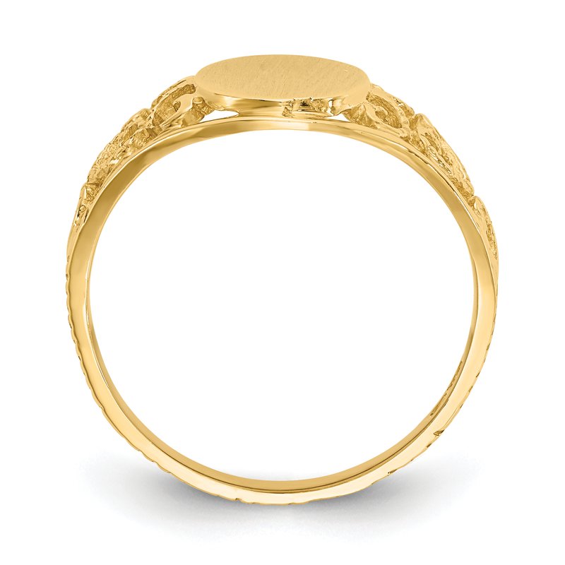 14k 7.5x8.5mm Satin Open Back Filigree Signet Ring