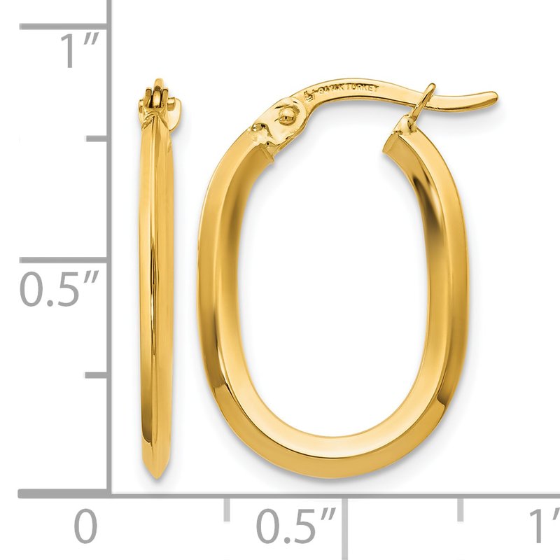 14K Polished Oval Hinged Hoop Earrings
