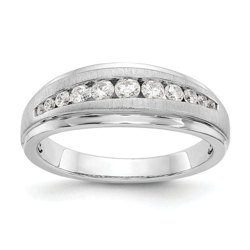 14K White Gold Men's 3/8 carat Lab Grown Diamond VS/SI  D E F  Brushed and Polished Band