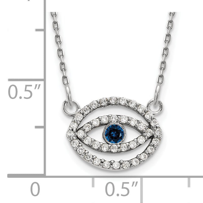 14k White Gold 1/4 carat Diamond and Sapphire Evil Eye 18 inch Necklace