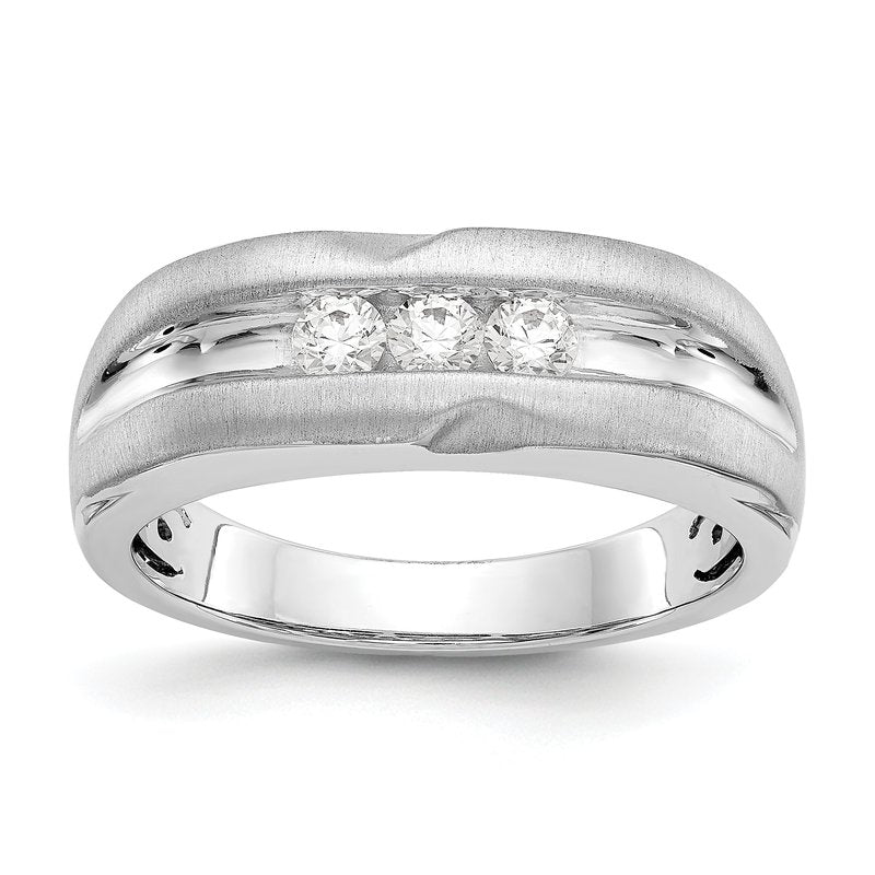 14K White Gold Men's 1/3 carat Lab Grown Diamond VS/SI  D E F  Brushed and Polished Band