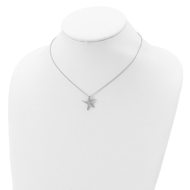 Sterling Silver Rhodium-plated Brilliant-cut CZ Starfish 18 Inch Necklace