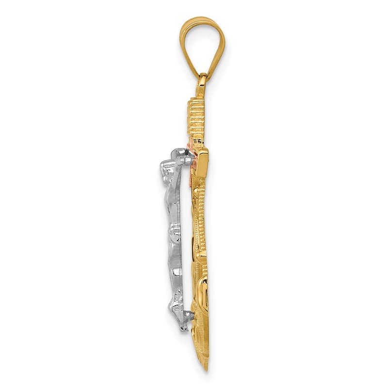 14k Tri-color Diamond-cut and Textured Mariners Crucifix Pendant