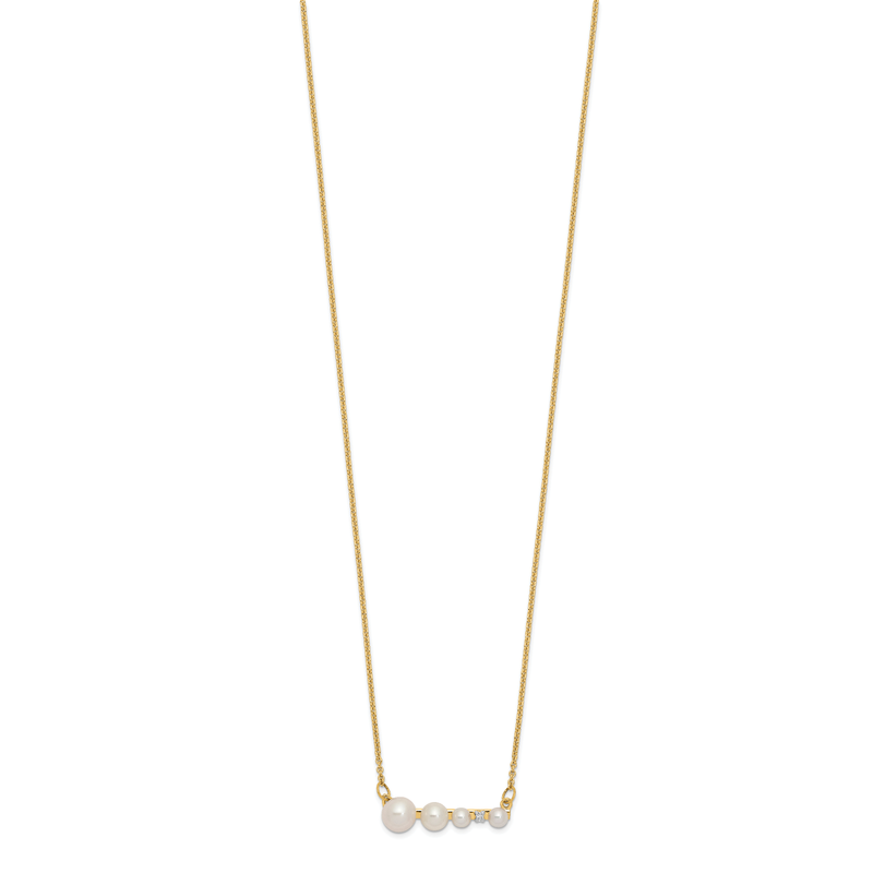 14k Graduated White Round Freshwater Cultured Pearl and 0.01 carat Diamond 17 inch Necklace
