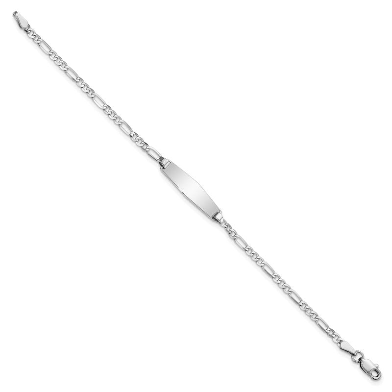14k White Gold Polished Solid Chain/Solid Plate Figaro Link Soft Diamond Shape 19.5x5.5mm Plate 6 inch Baby/Child ID Bracelet