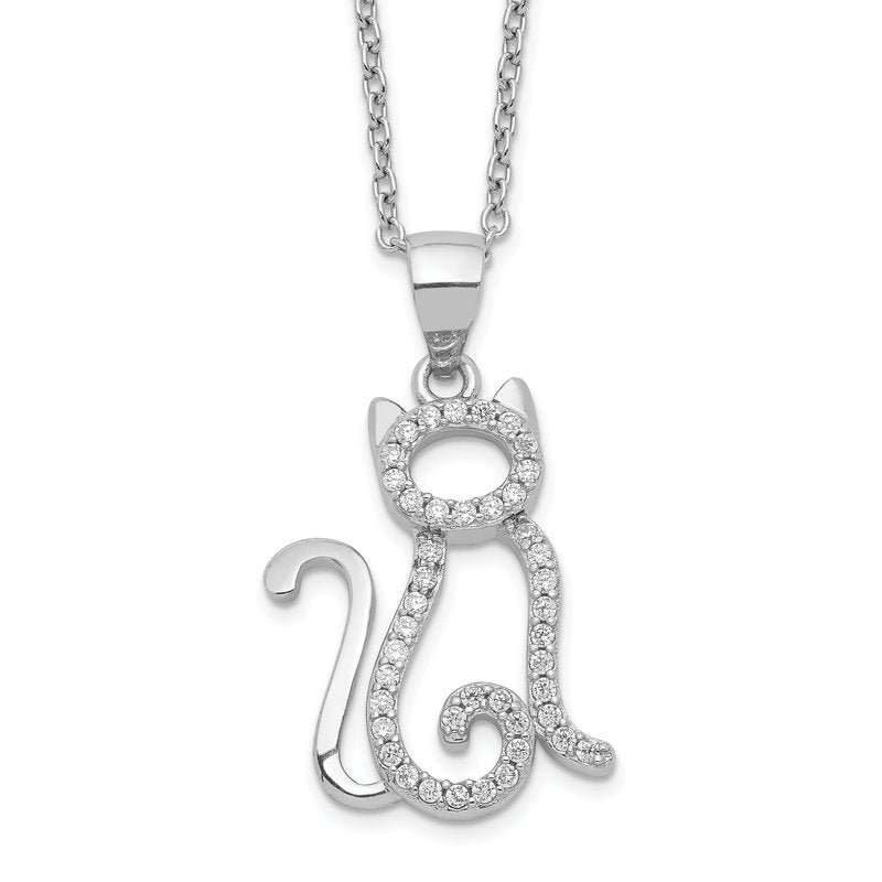 Sterling Silver Rhodium-plated Brilliant-cut White CZ Cat 18.25 Inch Necklace