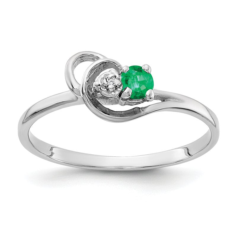 14k White Gold 3mm Emerald AAA Diamond ring