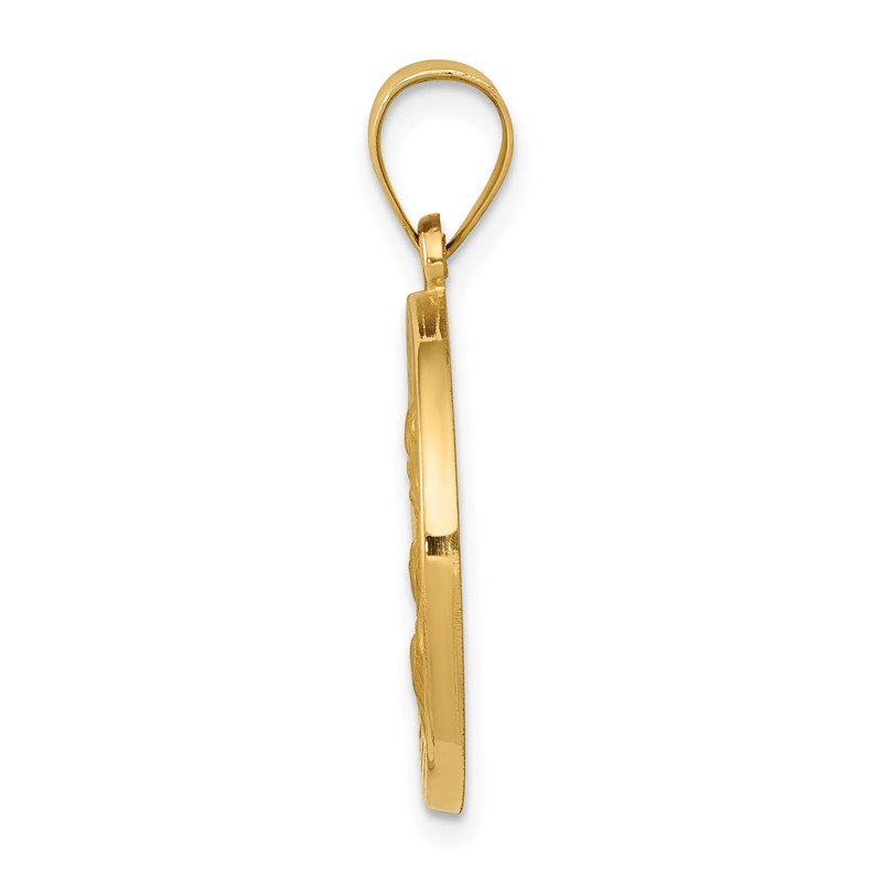 14k Polished and Satin Hollow St Joseph Medal Round Pendant