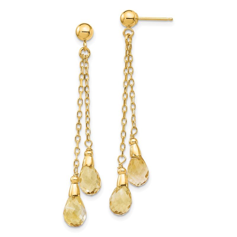 14k 7x5mm Teardrop Citrine Chain Dangle Post Earrings