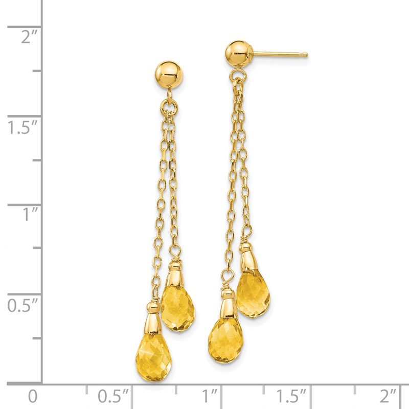 14k 7x5mm Teardrop Citrine Chain Dangle Post Earrings