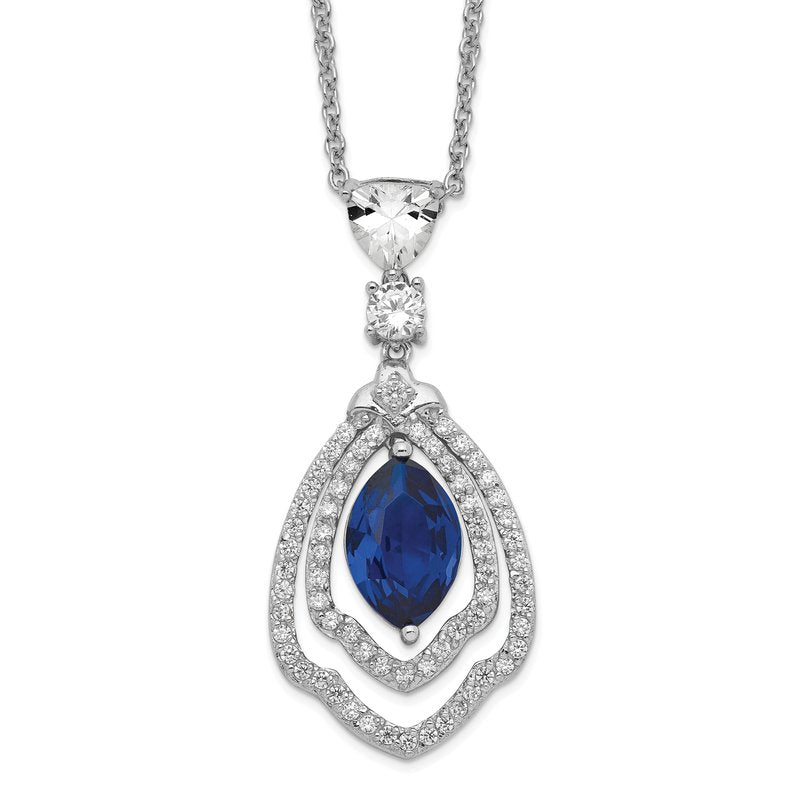 Sterling Silver Rhodium-plated Fancy Brilliant-cut Lab Created Dark Blue Spinel and Brilliant-cut White CZ 18 Inch Necklace