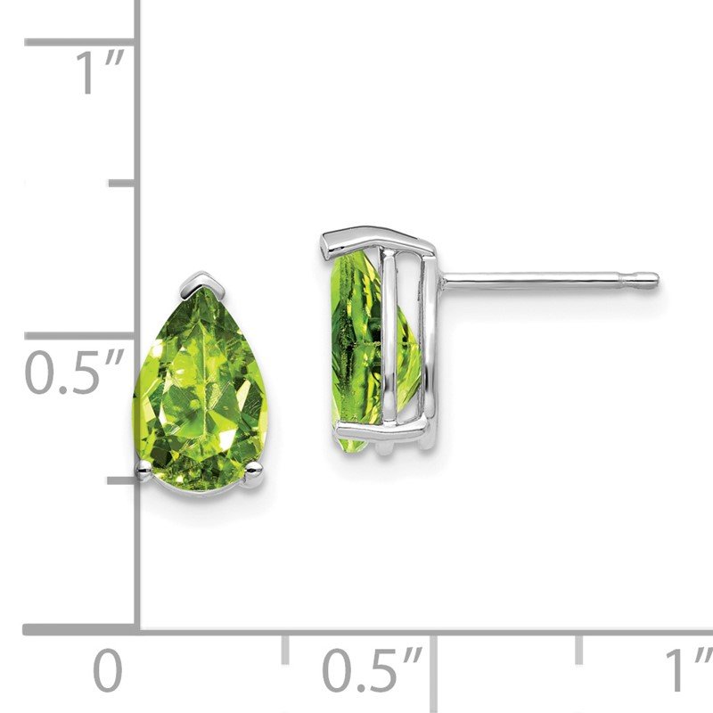 14k White Gold 9x6mm Pear Peridot Post Earrings
