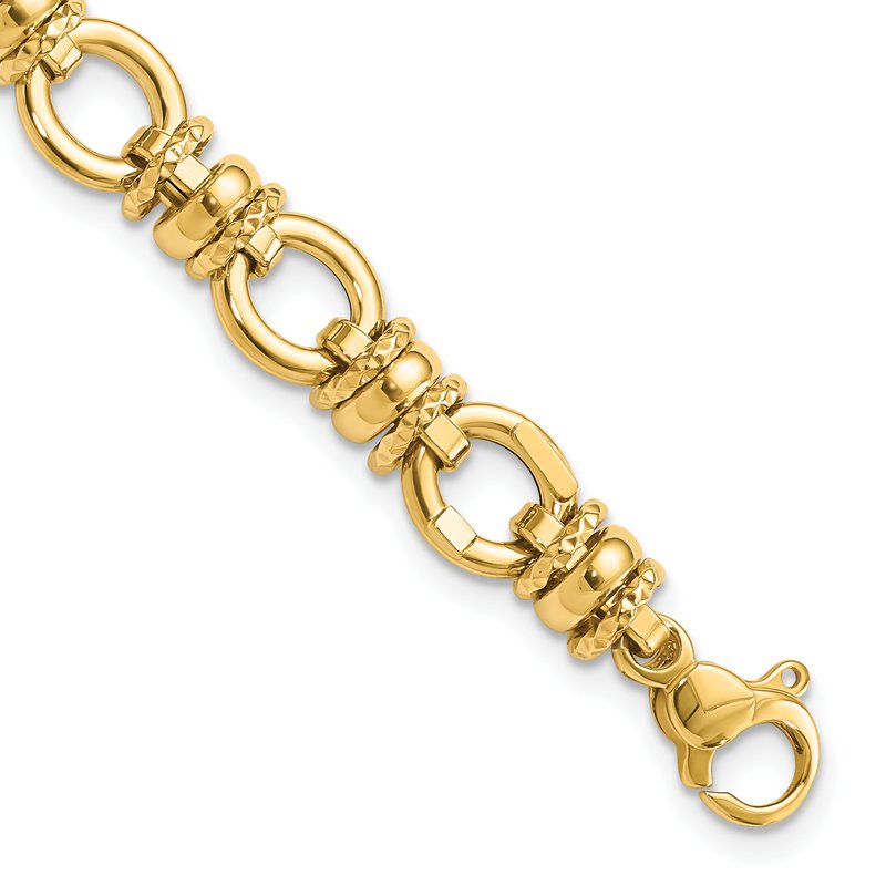 14K Polished and Textured 8mm Fancy Link 7.75 inch Bracelet