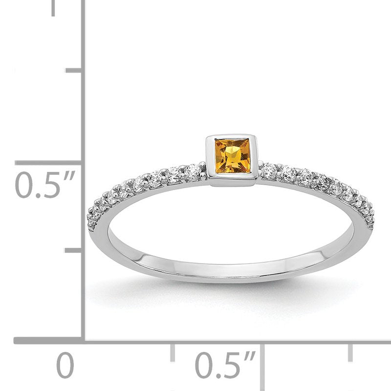14k White Gold Diamond and Princess Blue Topaz Ring