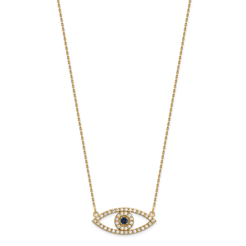 14k Polished 1/2 carat Diamond and Sapphire Medium Evil Eye 18 inch Necklace