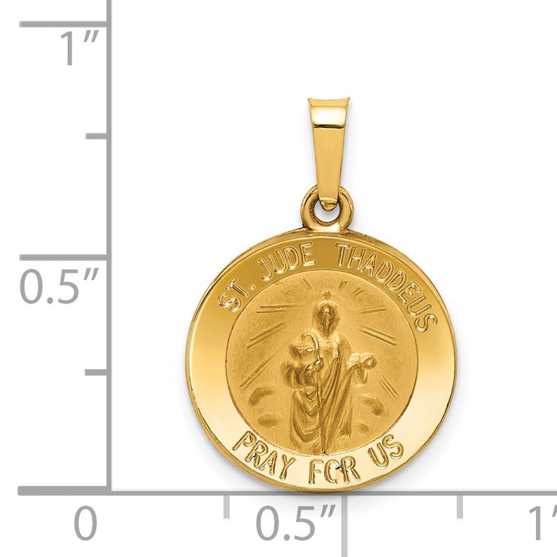 14k Polished and Satin Hollow St Jude Thaddeus Medal Round Pendant